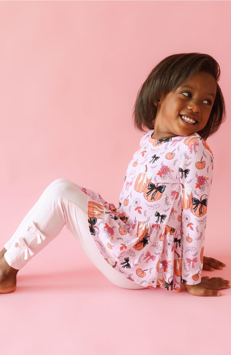 Posh Peanut Pumpkin Floral Peplum Top & Leggings Set, Alternate, color, Pink