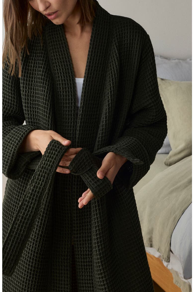Waffle Cotton Robe, Alternate, color, EVERGREEN