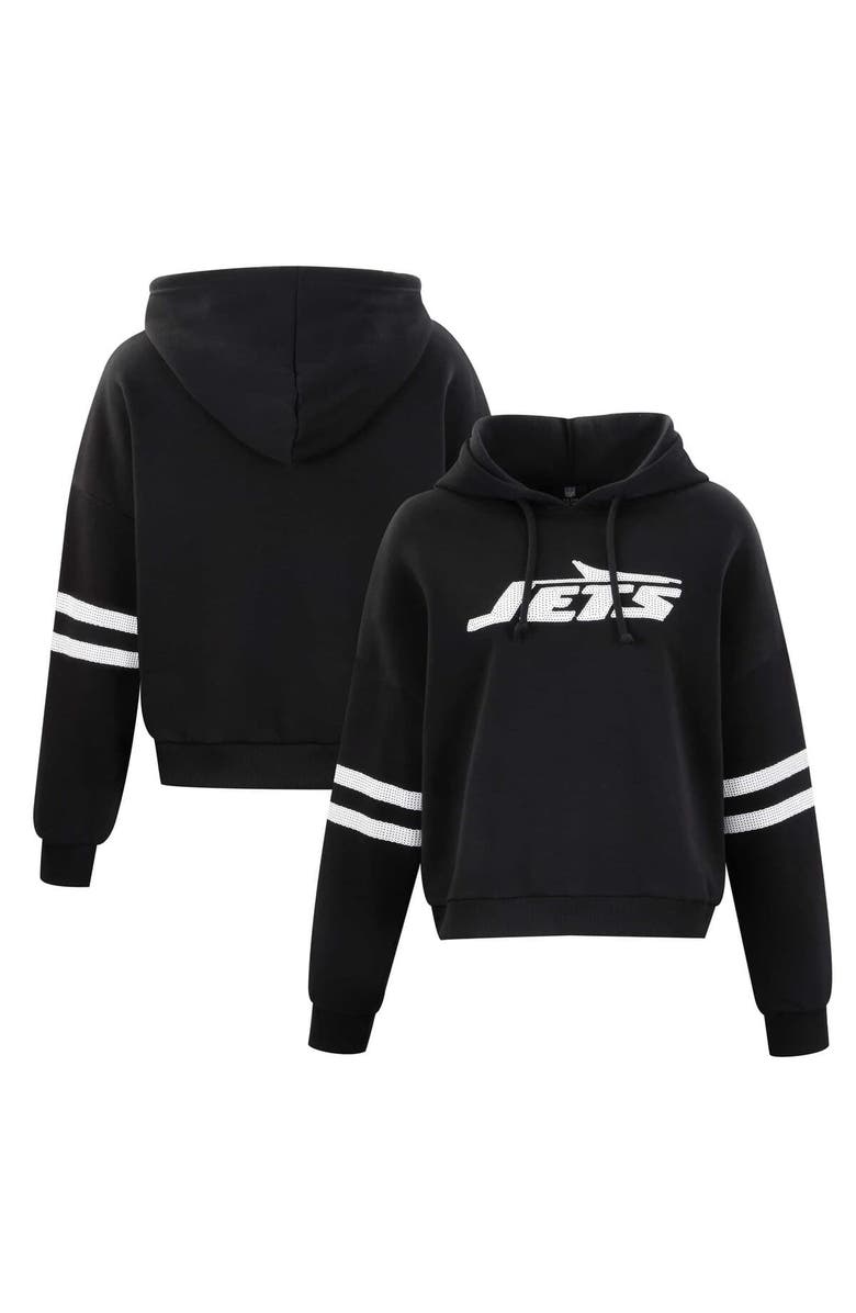 CUCE Women's Cuce Black New York Jets Cropped Sequins Pullover Hoodie, Main, color, Black