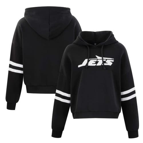 Cuce Black New York Jets Cropped Sequins Pullover Hoodie