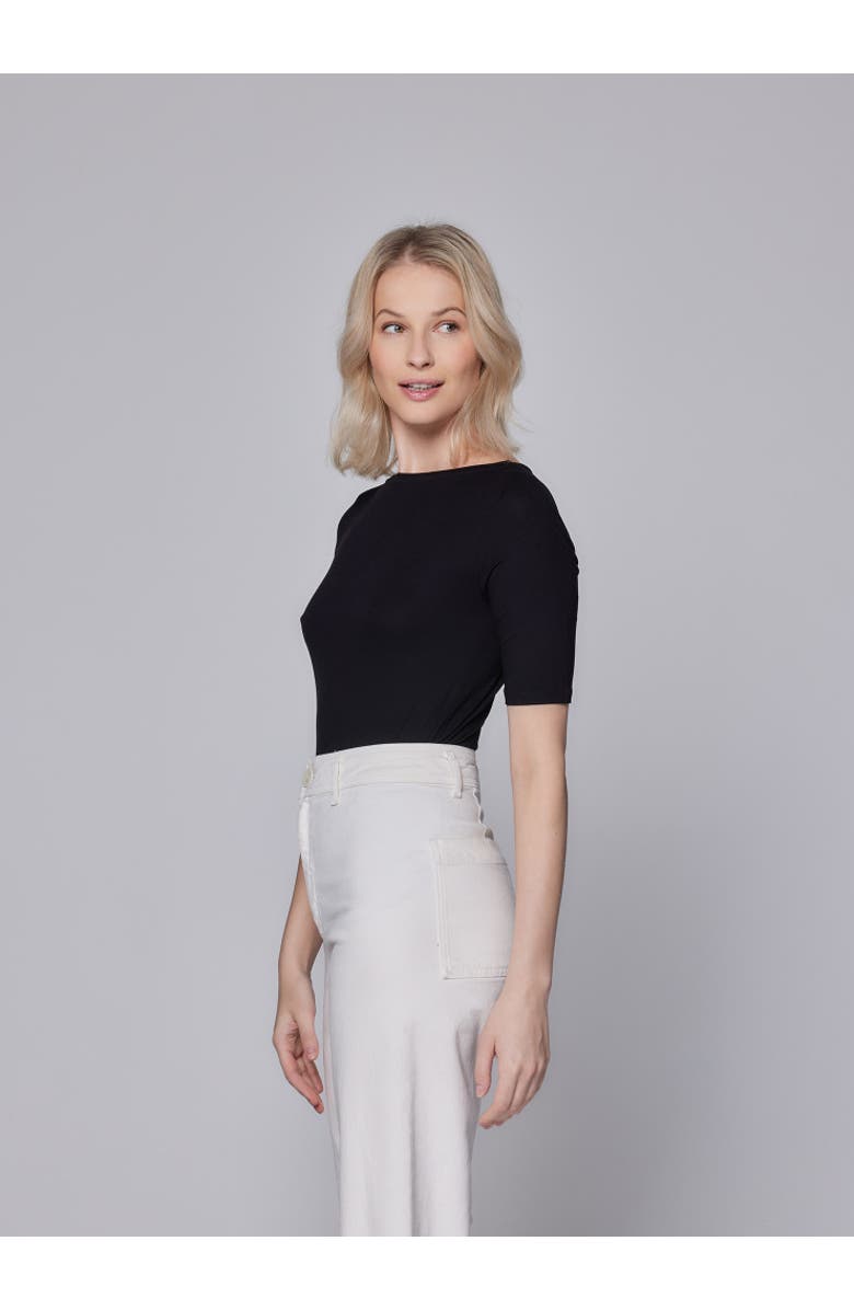 Majestic Filatures Soft Touch Elbow Sleeve Crewneck, Alternate, color, Noir