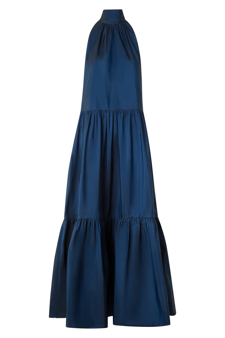 Sleeveless Techno Taffeta Tiered Dress, Alternate, color, NAVY