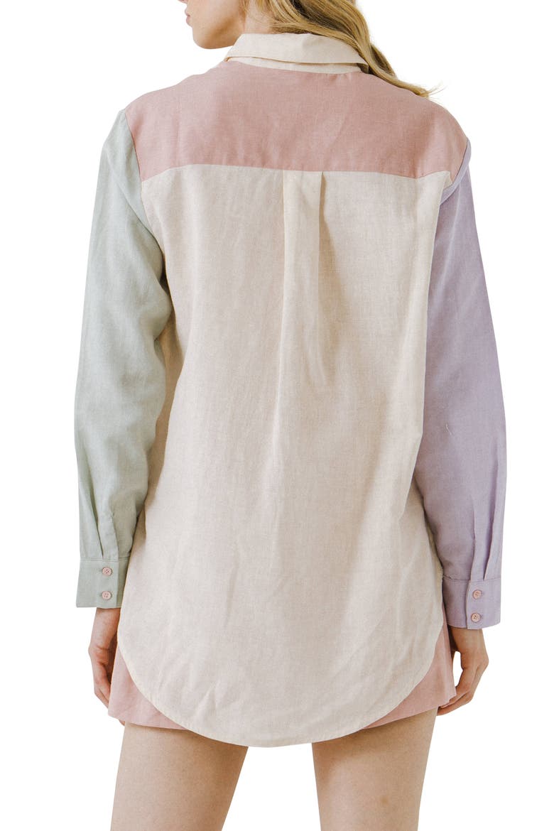 Colorblock Long Linen & Cotton Button-Up Shirt, Alternate, color, MULTI