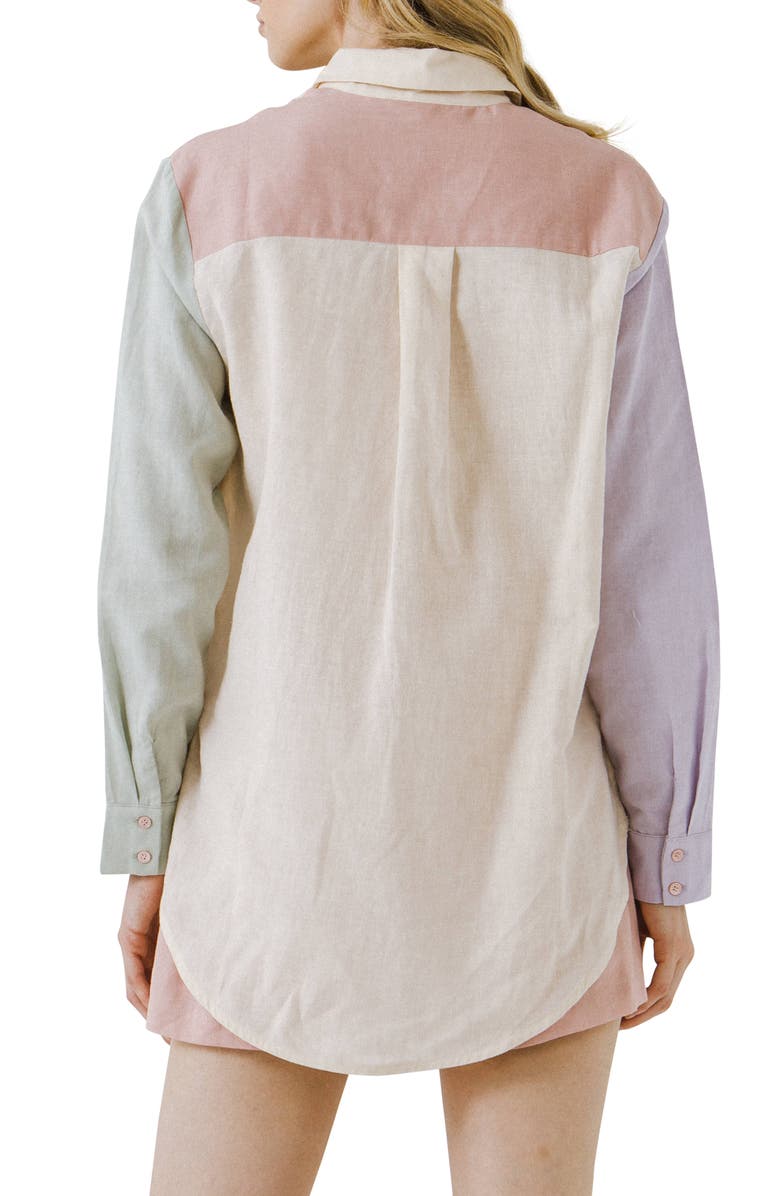 Grey Lab Colorblock Long Linen & Cotton Button-Up Shirt, Alternate, color,