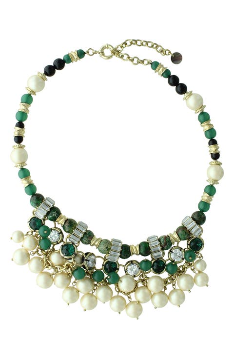 Gold Plated Dina Crystal & Faux Pearl Collar Necklace