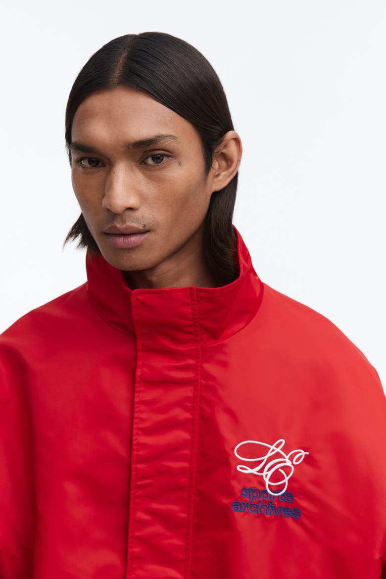 Loose Fit Embroidered-motif Nylon Track Jacket, Alternate, color, Red/Sports Archives