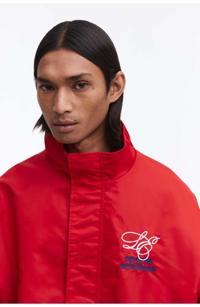 H&M Loose Fit Embroidered-motif Nylon Track Jacket, Alternate, color, Red/Sports Archives