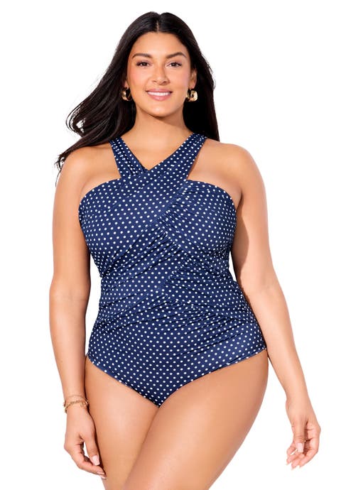 High Neck Wrap One Piece Swimsuit (Plus Available)