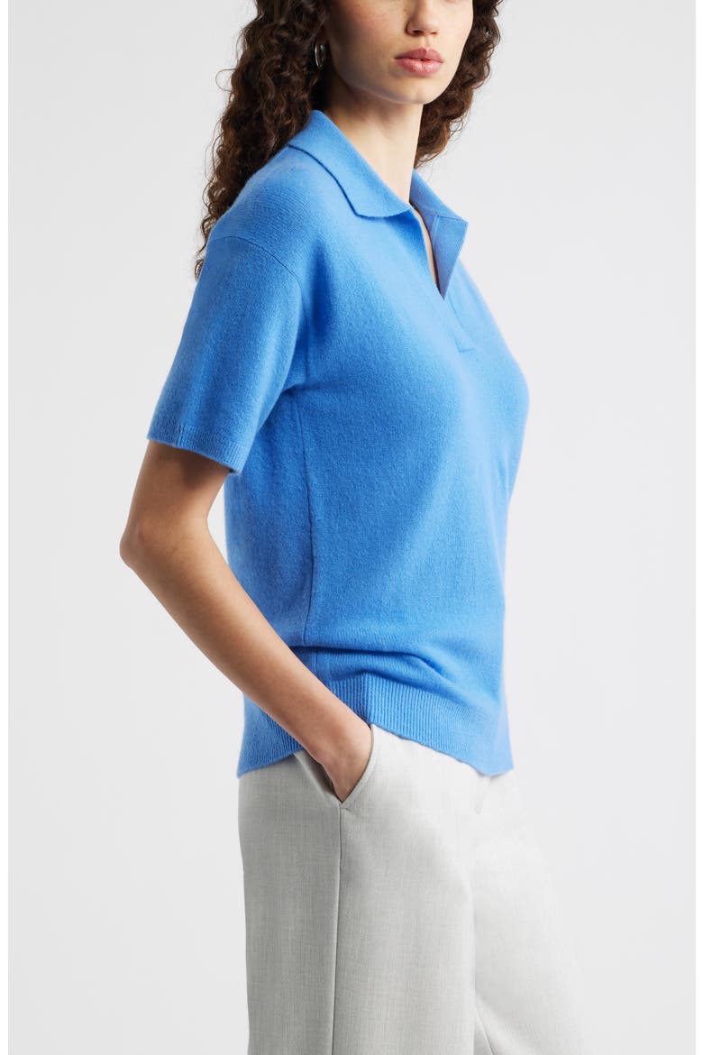 Cashmere Johnny Collar Short Sleeve Sweater, Alternate, color, BLUE STREAM
