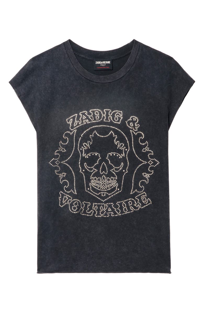Zadig & Voltaire Cloe Strass Skull T-Shirt, Alternate, color, Black