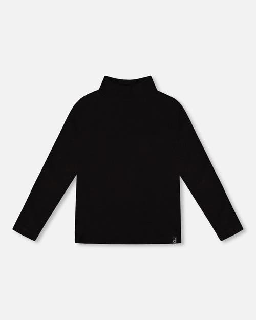Deux Par Deux Super Soft Ribbed Mock Neck Top In Black