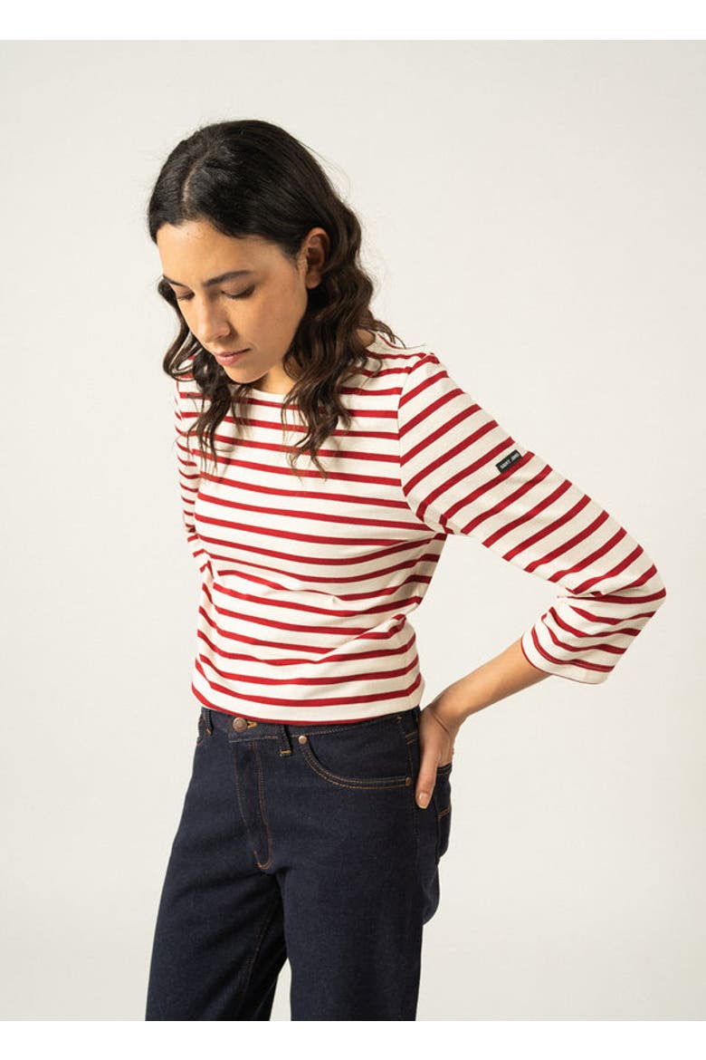 GALATHEE II - ¾ Sleeve Breton Striped Top, Alternate, color, ecru/maroon