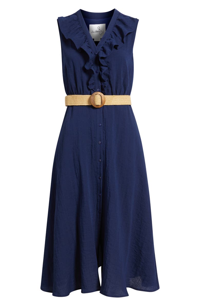 Sam Edelman Ruffle Trim Sleeveless Midi Dress, Alternate, color, Navy