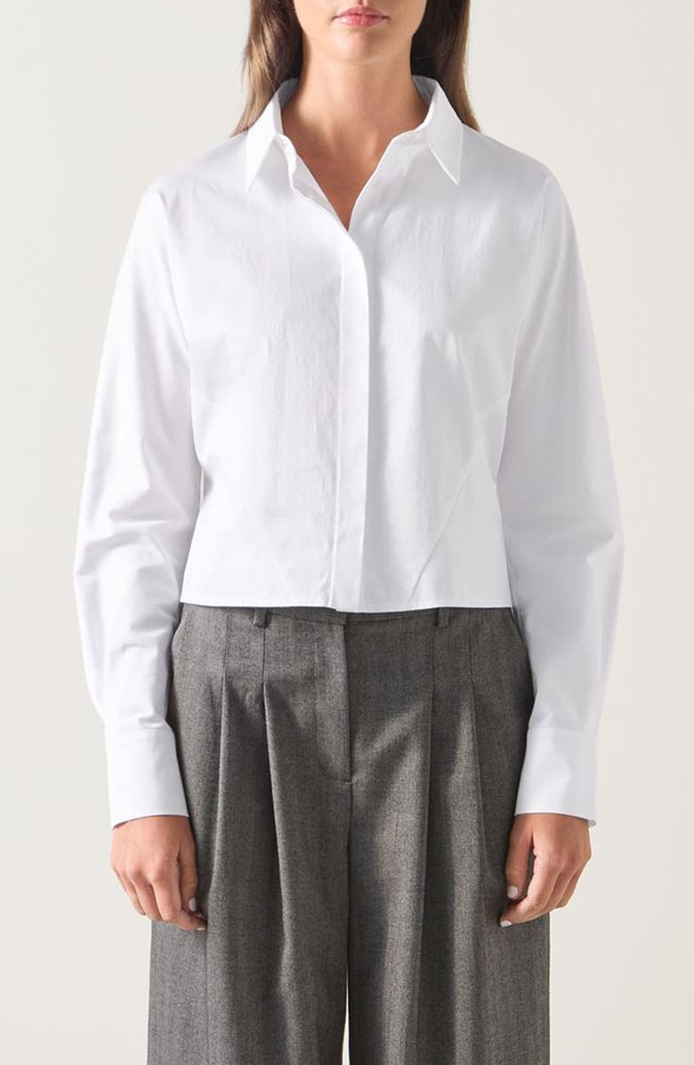 LK Bennett Liz Cotton Crop Button-Up Shirt, Main, color, White
