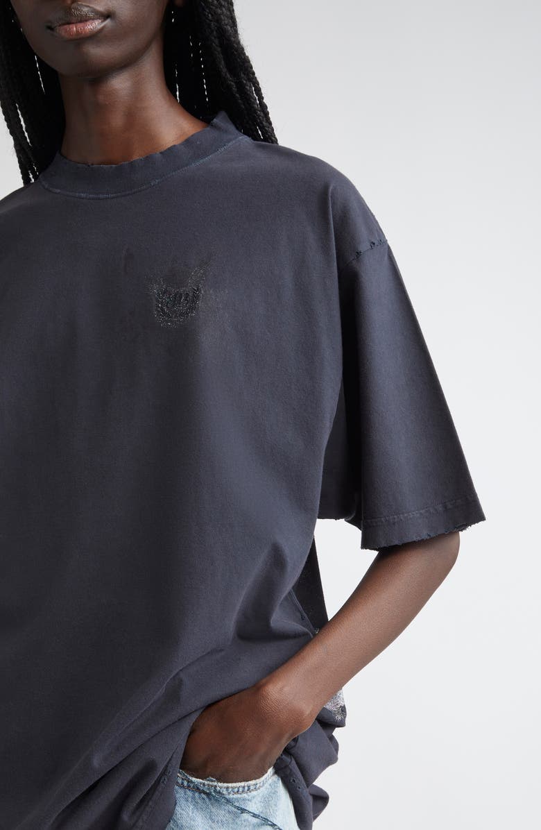 Balenciaga Medium Fit Nail Polish Distressed Logo Graphic T-Shirt, Alternate, color, 1041 Faded Washed Black