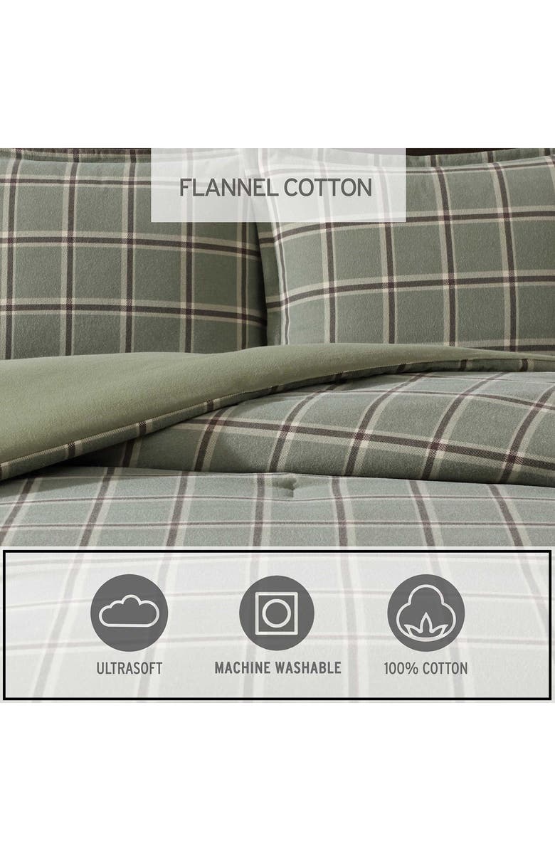 Eddie Bauer Alpine Plaid Reversible Flannel Comforter & Sham Set, Alternate, color, Green