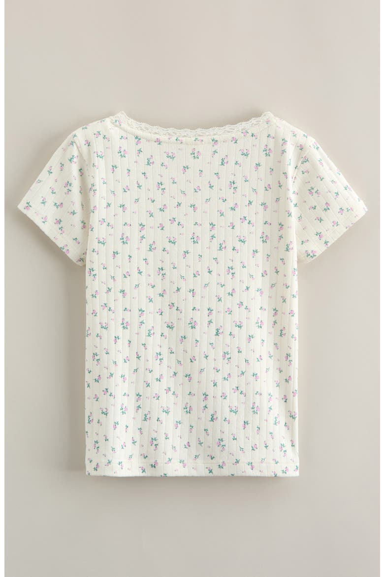 Kids' Lace Trim Pointelle Top, Alternate, color, IVORY EGRET MINI ROSETTE