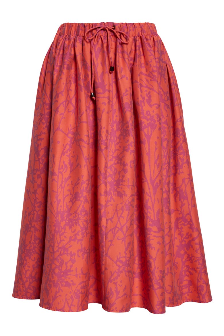 Berlina Jacquard Cotton & Silk Midi Skirt, Alternate, color, CORAL