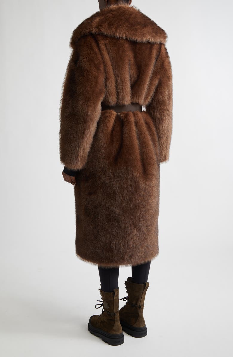 Moncler Grenoble Arly Belted Down Faux Fur Long Coat, Alternate, color, Brown