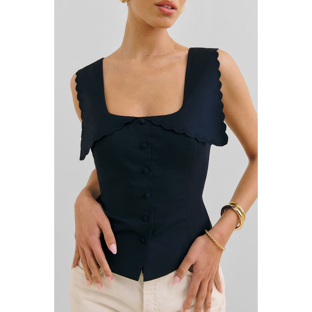 Reformation Juliane Square Neck Stretch Cotton Button-up Shirt In Midnight