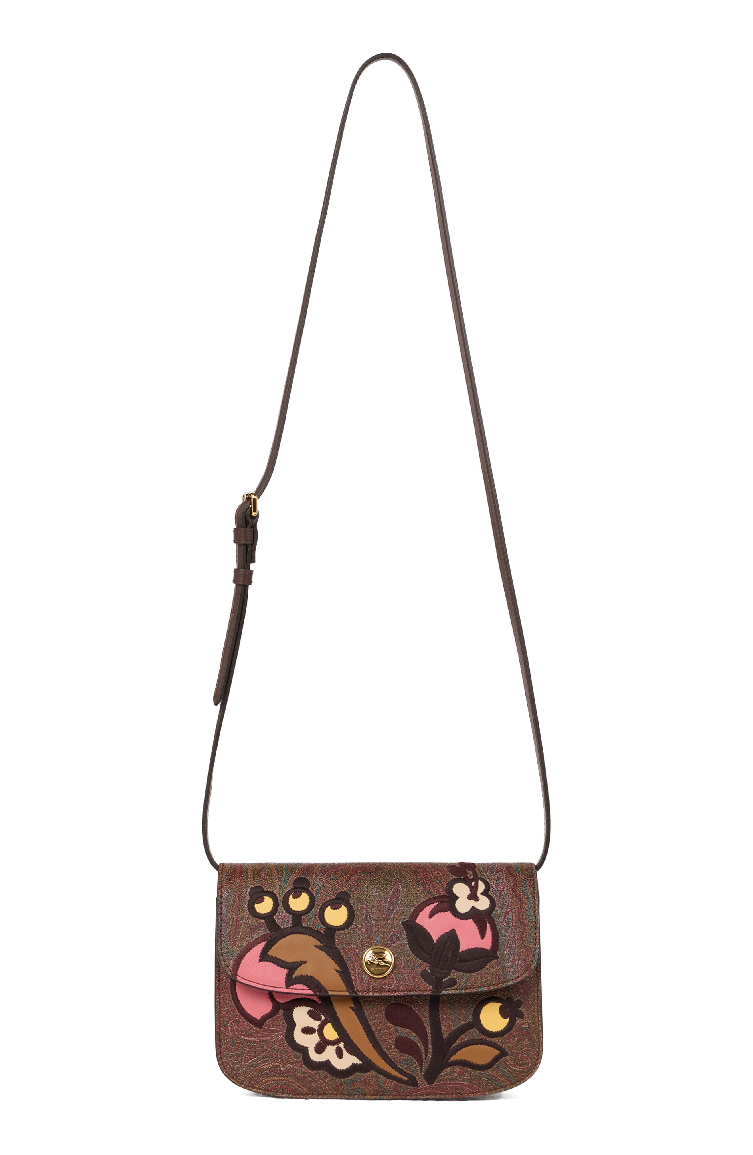 Etro Essential Appliqué Paisley Crossbody Bag, Main, color, Brown