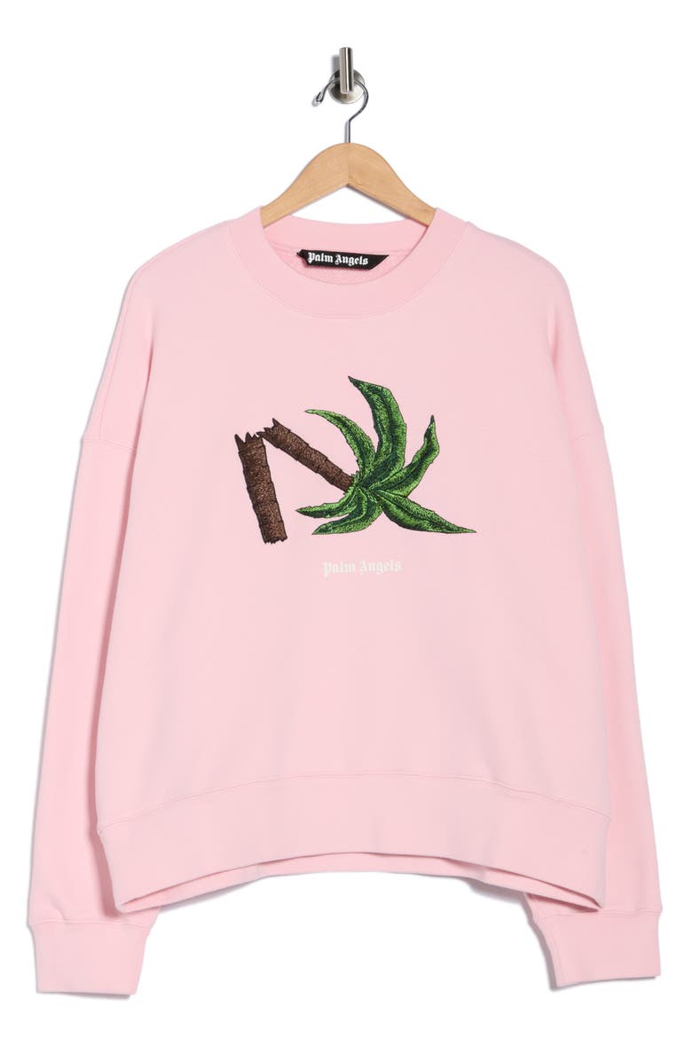 Palm Angels Broken Palm Cotton Blend Sweatshirt, Main, color, Pink Green