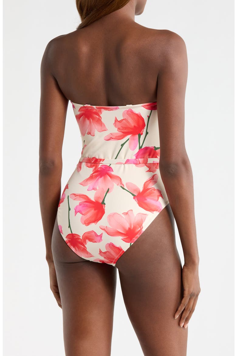 Chain Belt One-Piece Swimsuit, Alternate, color, IVORY/RED FLORAL
