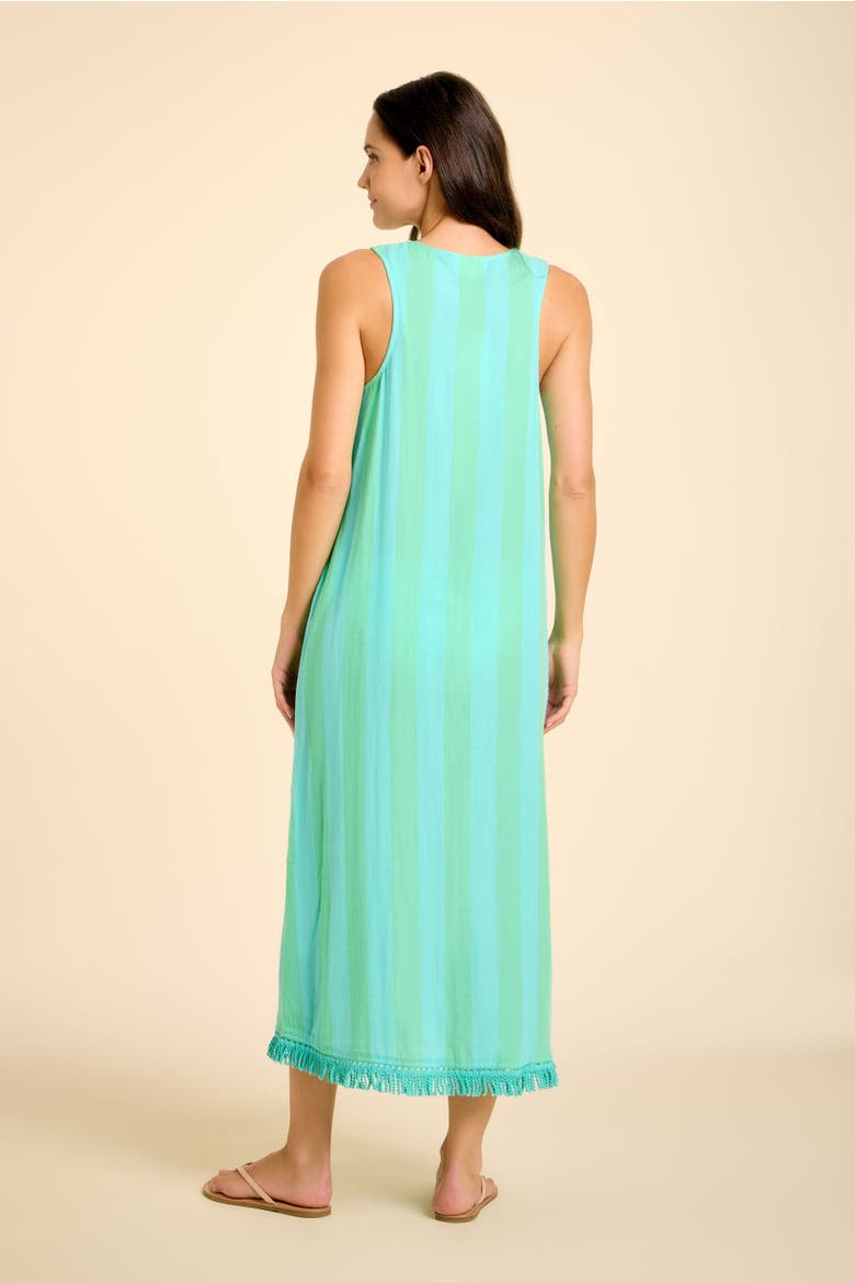 Positano Midi Tank Dress Cover-Up with Fringe, Alternate, color, Blue/Green
