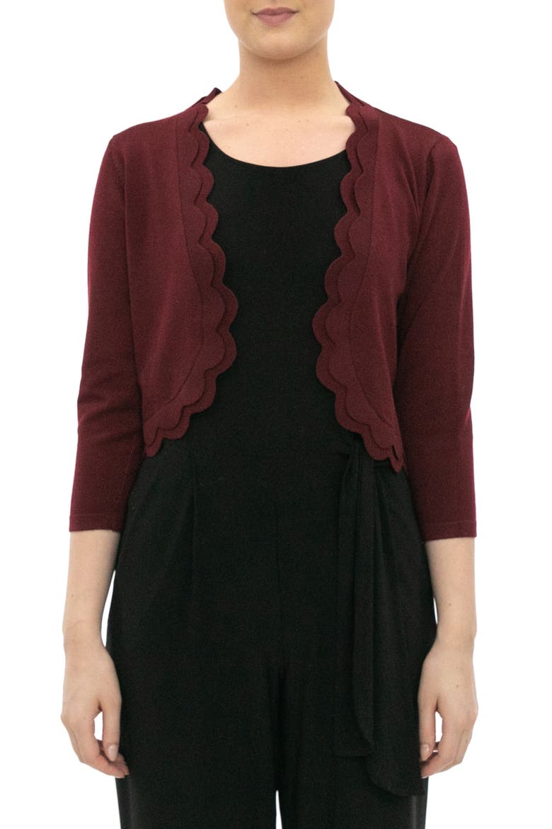 Scalloped Bolero Shrug Sweater, Main, color, DEEP WINE