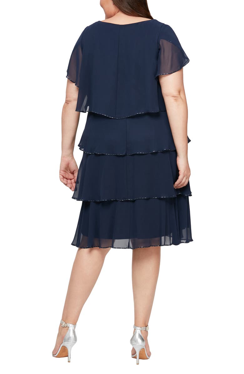 SL FASHIONS Bugle Beaded Tiered Cocktail Dress, Alternate, color, New Navy