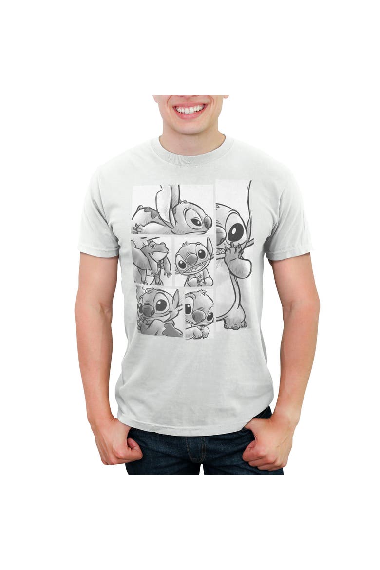 Men's Lilo & Stitch Grayscale Sketches of Stitch  Graphic T-Shirt, Main, color, White