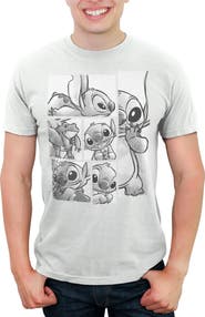 Lilo & Stitch Men's Lilo & Stitch Grayscale Sketches of Stitch Graphic T-Shirt