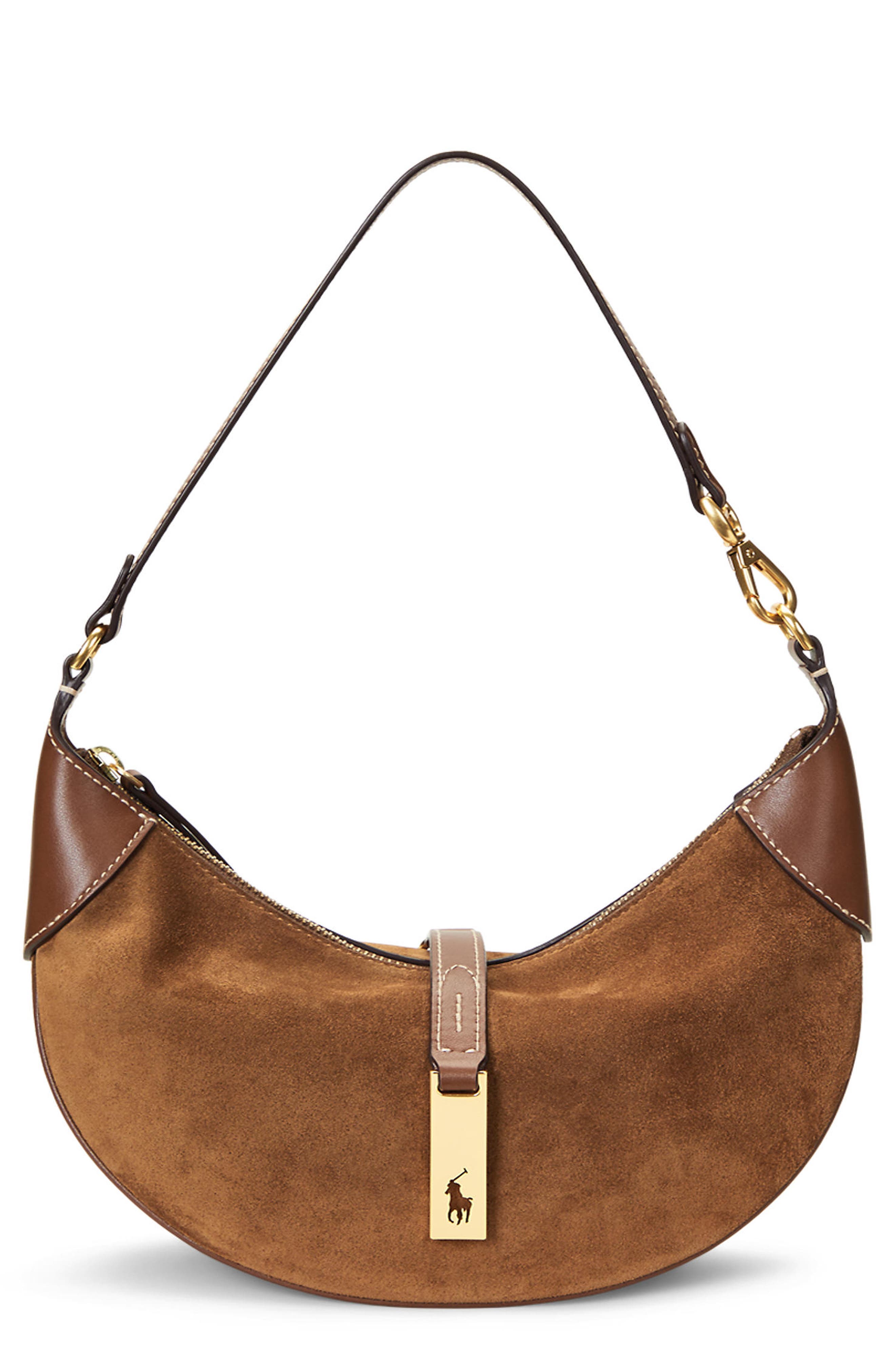 Polo Ralph Lauren Mini Polo ID Suede Shoulder Bag, Main, color, 