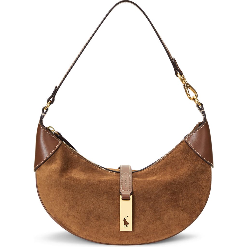 Polo Ralph Lauren Mini Suede & Leather Shoulder Bag In Brown