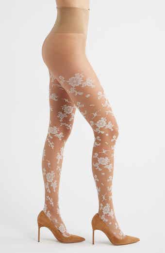 Flocked Floral Tights