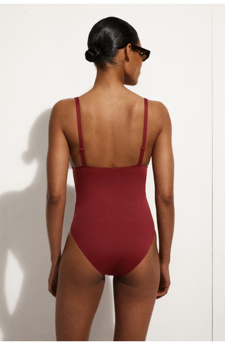 COS Bonded Scuba Knit V-Neck Swimsuit, Alternate, color, Dark Red