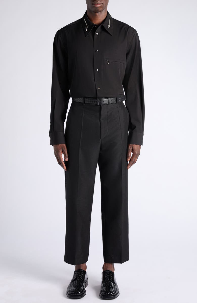 Bottega Veneta Black Mohair & Wool Crop Straight Leg Trousers, Alternate, color, 1010 Double Black