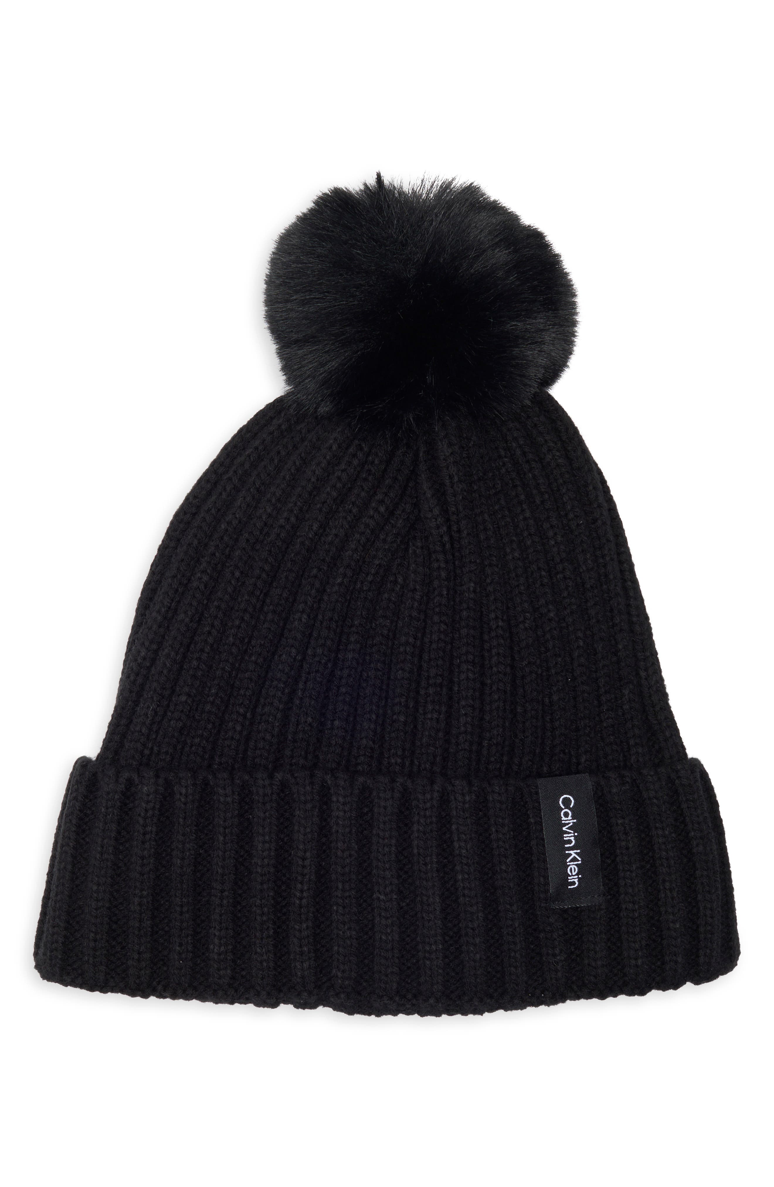 Calvin Klein Faux Fur Pompom Beanie