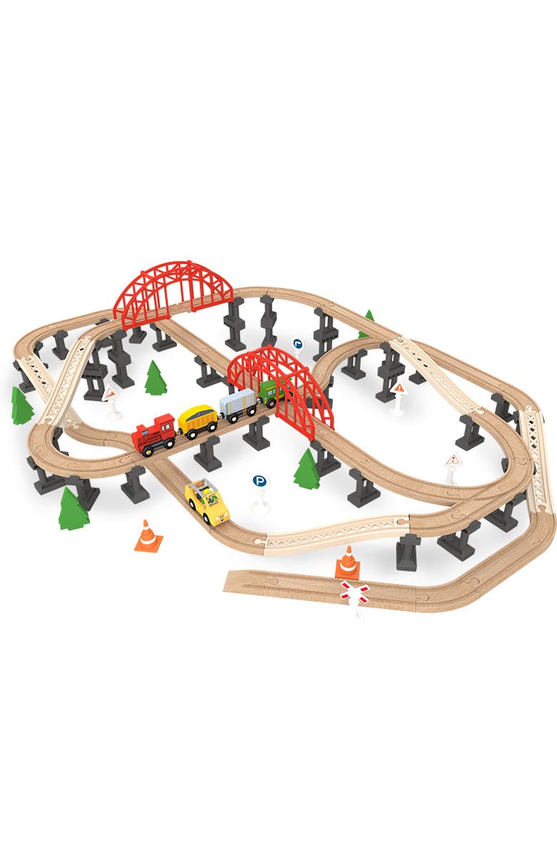 Leo & Friends Railway Bridge Set, Wooden Toy Bridge Set for Toy Cars, Main, color, Green