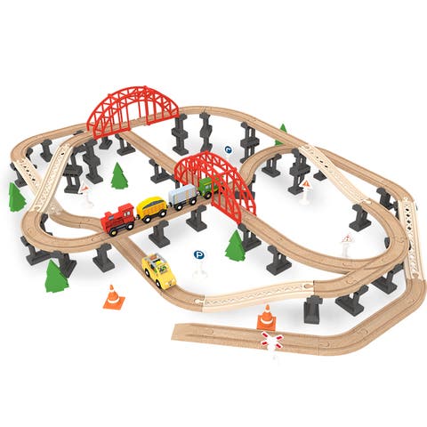 Railway Bridge Set, Wooden Toy Bridge Set for Toy Cars