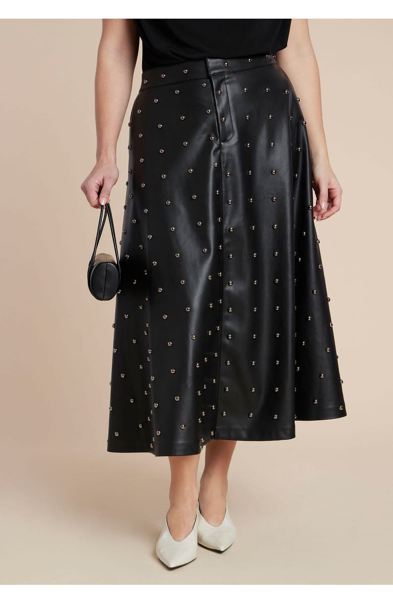 ELOQUII Studded Faux Leather Skirt, Alternate, color, Black Onyx