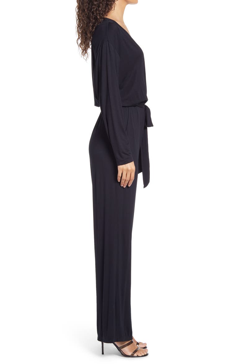 Faux Wrap Long Sleeve Jumpsuit, Alternate, color, BLACK