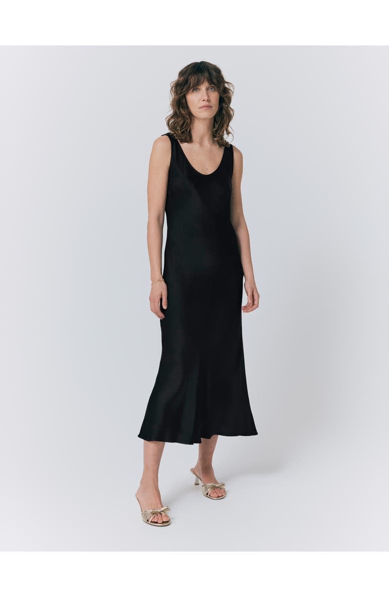 Ghost London Palm Satin Midi Slip Dress, Main, color, Black