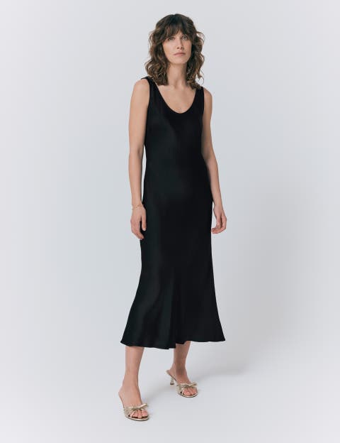 Palm Satin Midi Slip Dress