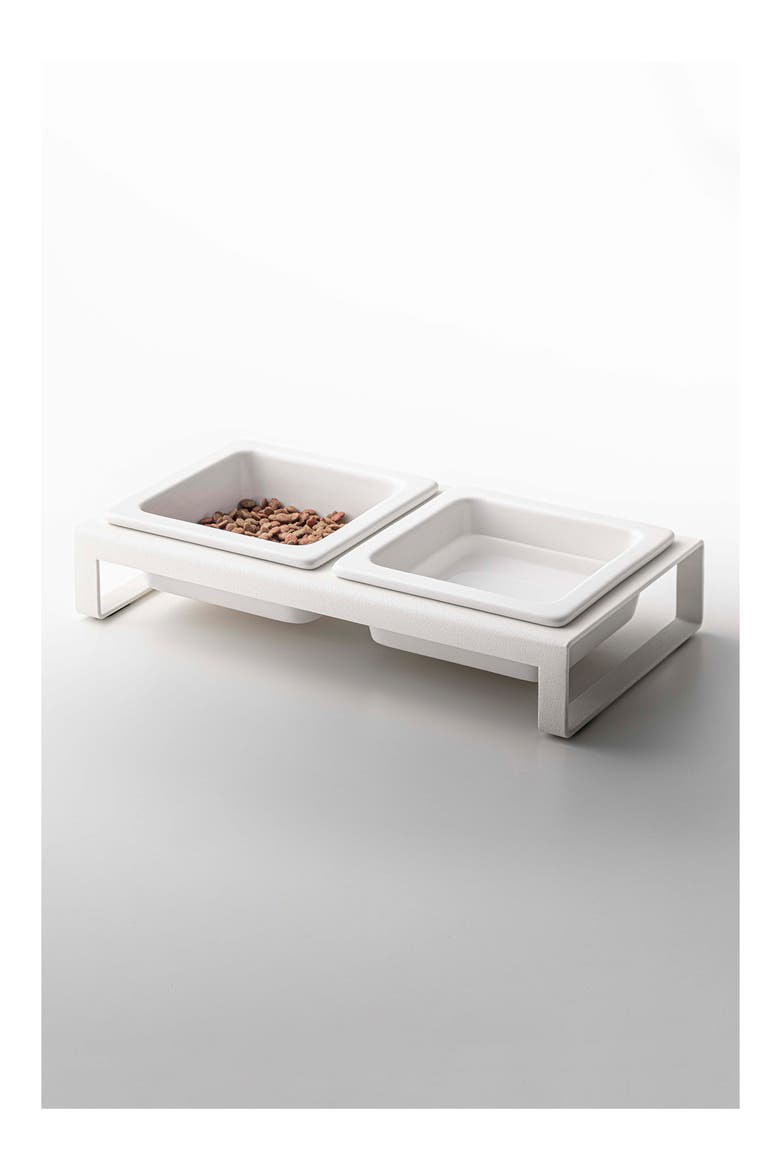 Short Elevated Double Bowl Pet Diner, Alternate, color, WHITE