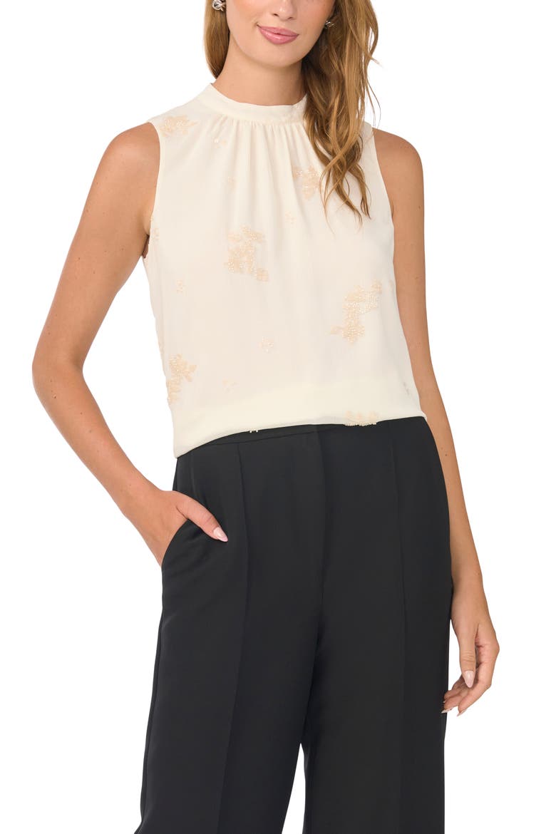Beaded Sleeveless Mock Neck Blouse, Main, color, SAND DRIFT