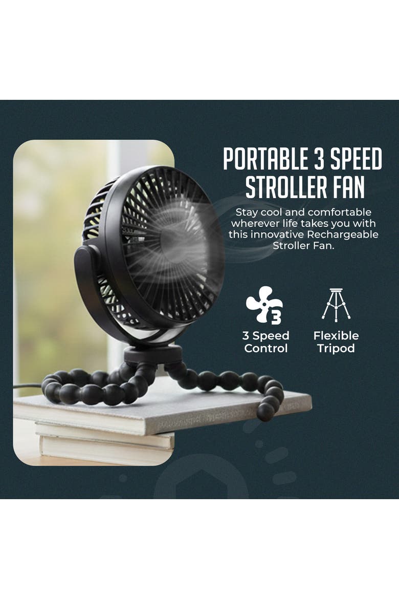 Portable Stroller Fan 3 Speed Rechargeable Flexible Tripod Clip-On Fan with Rotatable Design, Alternate, color, Black