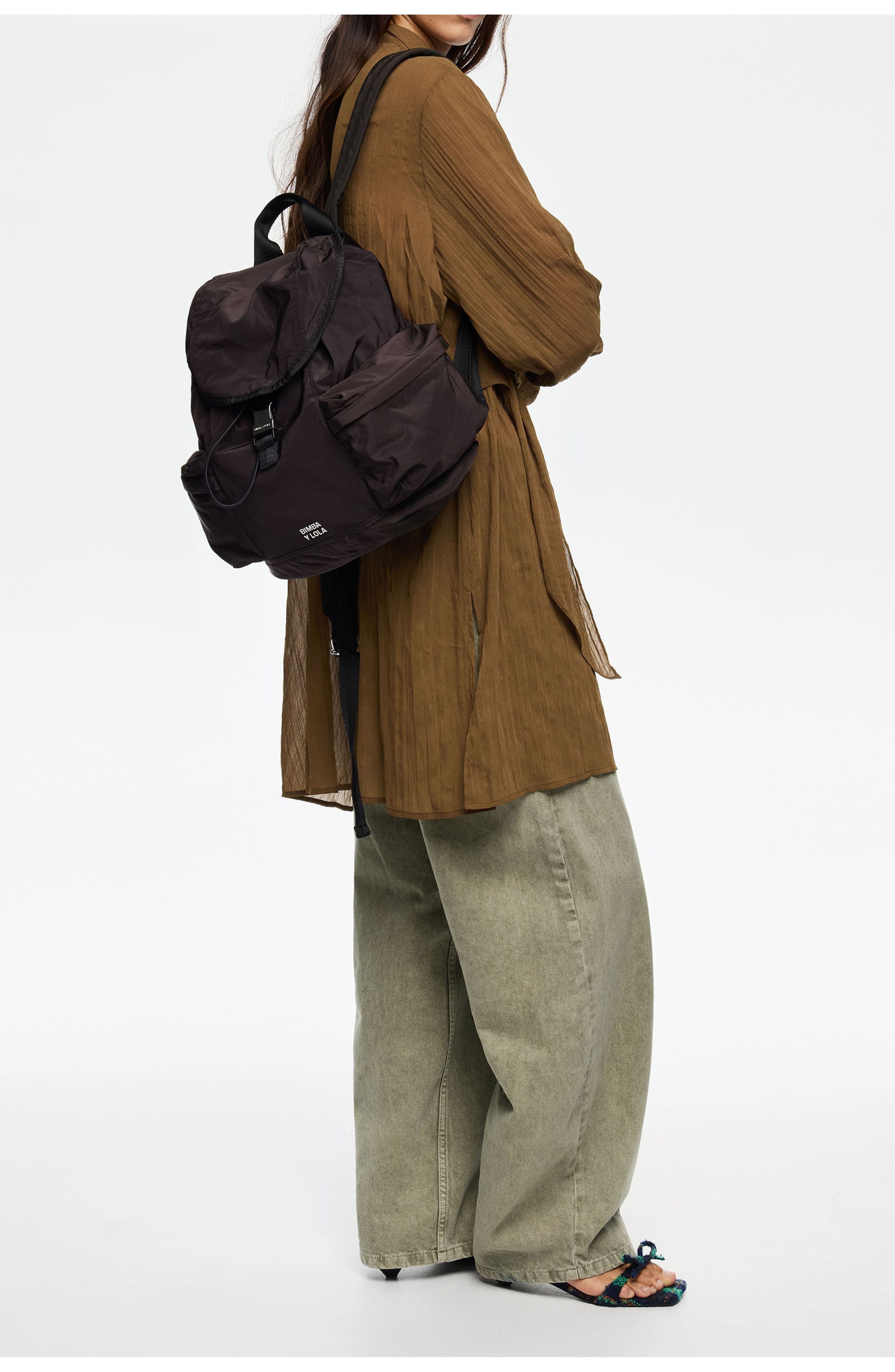 Bimba y Lola Large Nylon Backpack, Alternate, color, Charcoal