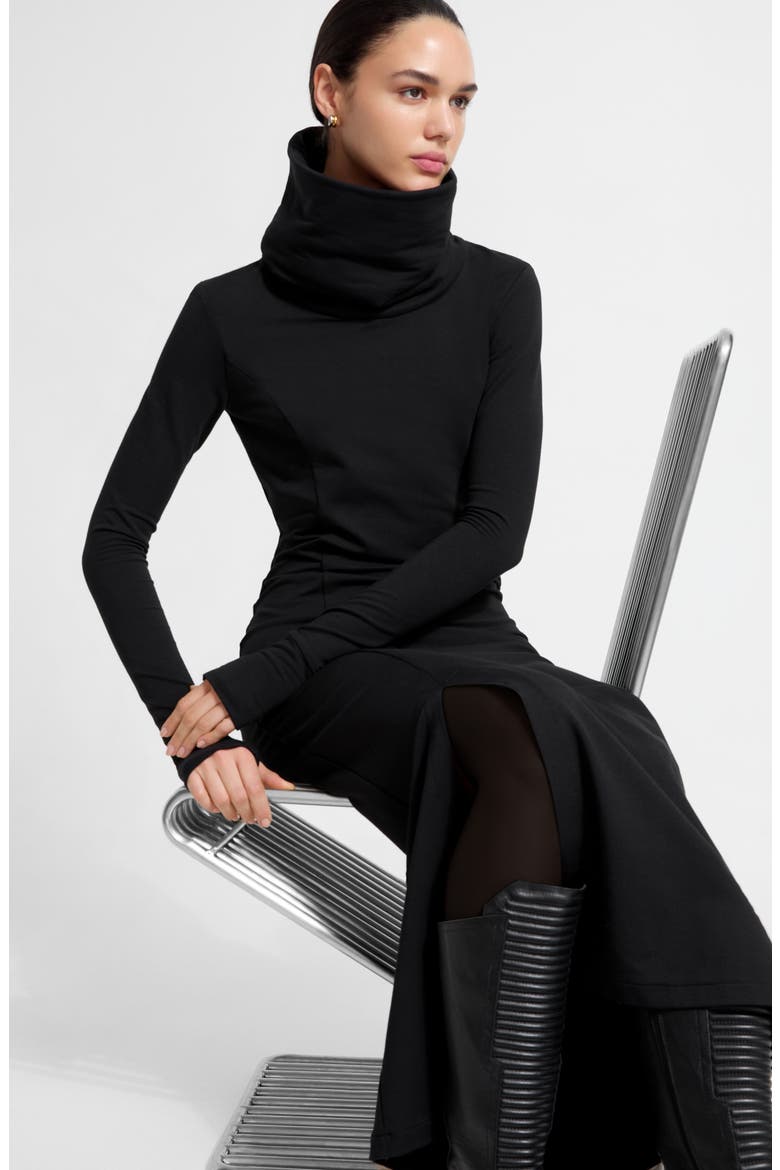 Lisa High Turtleneck Long Sleeve French Terry Dress, Alternate, color, BLACK