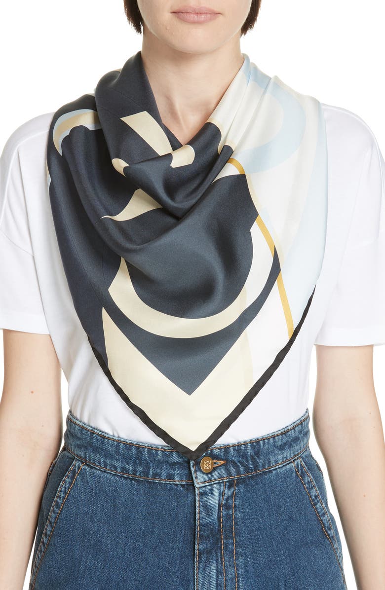 Loewe Stripe Anagram Print Silk Twill Scarf, Alternate, color, 